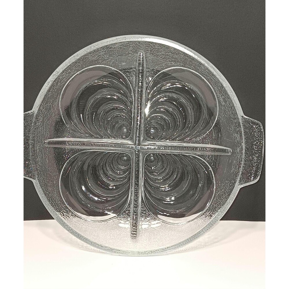 Vintage Clear Glass Divided Relish Dish 4-Section Round Serving Appetizer Plate